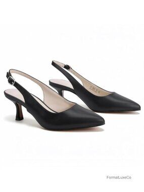 Slingback Kitten Heels Pointed Toe Low Heel Pumps with Adjustable Buckle